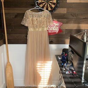 Champagne tulle prom dress